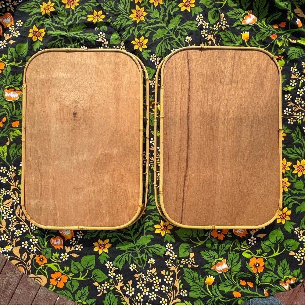 Woven Rattan Serving Tray Natural Straw Color Boho Vintage Styling (6 Available)
